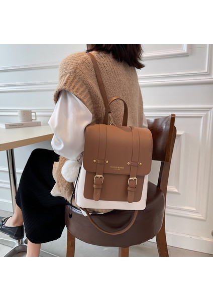 Moda Renk Eşleştirme Öğrenci Okul Çantası Çok Bölmeli Bilgisayar Sırt Çantası Pu Sırt Çantası (Yurt Dışından)