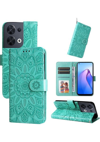 Oppo Reno 8 5g ile Uyumlu Sunflower Kabartmalı Pu Deri Cüzdan Kılıf Kart Yuvaları ve Kickstand ile Çevirmeli Koruyucu Telefon Kapağı (Yurt Dışından)