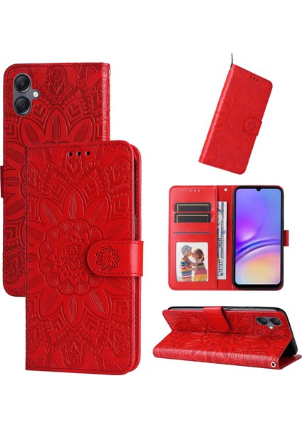 Samsung Galaxy A05 ile Uyumlu Sunflower Kabartmalı Pu Deri Cüzdan Kılıf Kart Yuvaları ve Kickstand ile Çevirmeli Koruyucu Telefon Kapağı (Yurt Dışından)