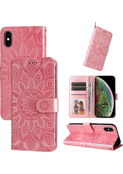 iPhone Xr ile Uyumlu Sunflower Kabartmalı Pu Deri Cüzdan Kılıf Kart Yuvaları ve Kickstand ile Çevirmeli Koruyucu Telefon Kapağı (Yurt Dışından)