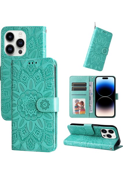 iPhone 15 Pro ile Uyumlu Sunflower Kabartmalı Pu Deri Cüzdan Kılıf Kart Yuvaları ve Kickstand ile Çevirmeli Koruyucu Telefon Kapağı (Yurt Dışından)