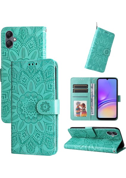 Samsung Galaxy A05 ile Uyumlu Sunflower Kabartmalı Pu Deri Cüzdan Kılıf Kart Yuvaları ve Kickstand ile Çevirmeli Koruyucu Telefon Kapağı (Yurt Dışından)