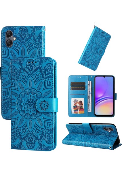 Samsung Galaxy A05 ile Uyumlu Sunflower Kabartmalı Pu Deri Cüzdan Kılıf Kart Yuvaları ve Kickstand ile Çevirmeli Koruyucu Telefon Kapağı (Yurt Dışından)