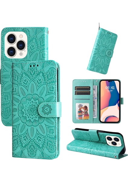 iPhone 14 Pro ile Uyumlu Sunflower Kabartmalı Pu Deri Cüzdan Kılıf Kart Yuvaları ve Kickstand ile Çevirmeli Koruyucu Telefon Kapağı (Yurt Dışından)