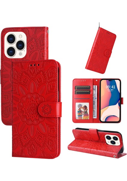 iPhone 14 Pro ile Uyumlu Sunflower Kabartmalı Pu Deri Cüzdan Kılıf Kart Yuvaları ve Kickstand ile Çevirmeli Koruyucu Telefon Kapağı (Yurt Dışından)