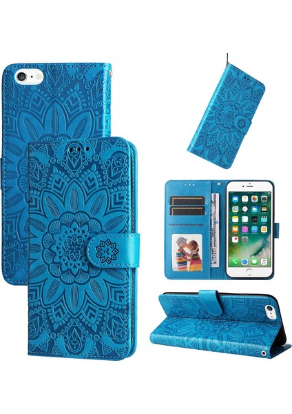 iPhone 7/8/se ile Uyumlu Sunflower Kabartmalı Pu Deri Cüzdan Kılıf Kart Yuvaları ve Kickstand ile Çevirmeli Koruyucu Telefon Kapağı (Yurt Dışından)