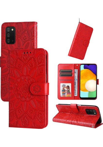 Samsung Galaxy A02S ile Uyumlu Sunflower Kabartmalı Pu Deri Cüzdan Kılıf Kart Yuvaları ve Kickstand ile Çevirmeli Koruyucu Telefon Kapağı (Yurt Dışından)
