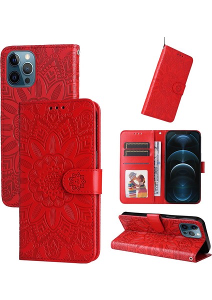 iPhone 11 Pro ile Uyumlu Sunflower Kabartmalı Pu Deri Cüzdan Kılıf Kart Yuvaları ve Kickstand ile Çevirmeli Koruyucu Telefon Kapağı (Yurt Dışından)