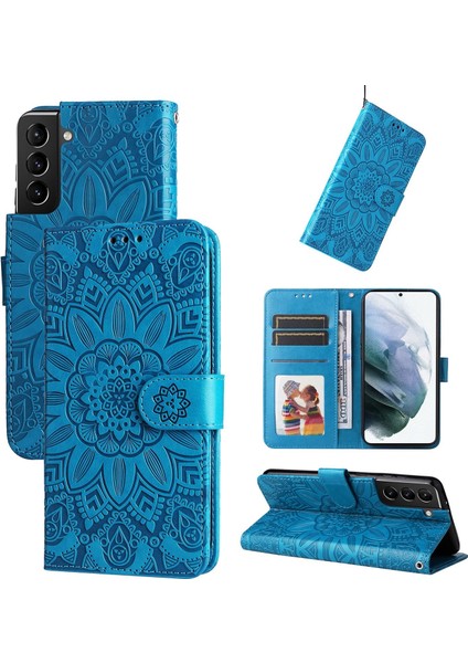 Samsung Galaxy S21 Plus ile Uyumlu Sunflower Kabartmalı Pu Deri Cüzdan Kılıf Kart Yuvaları ve Kickstand ile Çevirmeli Koruyucu Telefon Kapağı (Yurt Dışından)