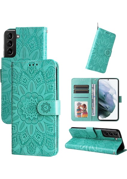 Samsung Galaxy S21 Plus ile Uyumlu Sunflower Kabartmalı Pu Deri Cüzdan Kılıf Kart Yuvaları ve Kickstand ile Çevirmeli Koruyucu Telefon Kapağı (Yurt Dışından)