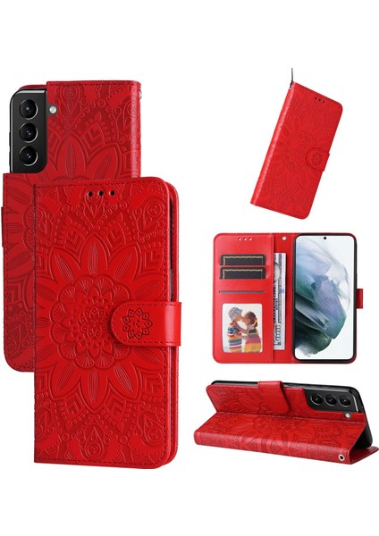 Samsung Galaxy S21 Plus ile Uyumlu Sunflower Kabartmalı Pu Deri Cüzdan Kılıf Kart Yuvaları ve Kickstand ile Çevirmeli Koruyucu Telefon Kapağı (Yurt Dışından)