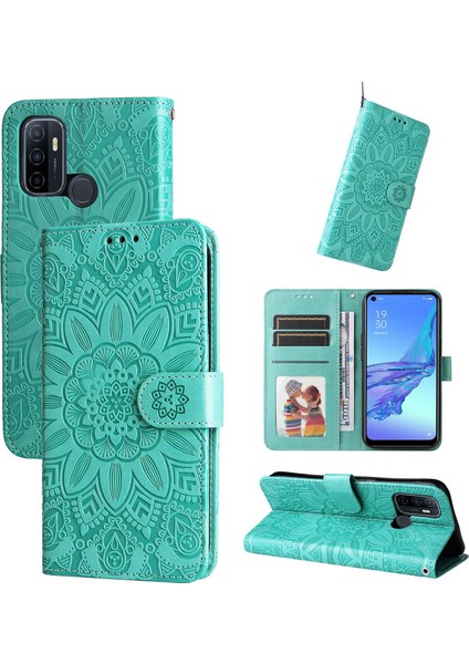 Oppo A53 2020/A32 ile Uyumlu Sunflower Kabartmalı Pu Deri Cüzdan Kılıf Kart Yuvaları ve Kickstand ile Çevirmeli Koruyucu Telefon Kapağı (Yurt Dışından)