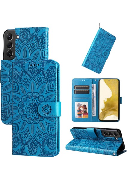 Samsung Galaxy S22 Plus ile Uyumlu Sunflower Kabartmalı Pu Deri Cüzdan Kılıf Kart Yuvaları ve Kickstand ile Çevirmeli Koruyucu Telefon Kapağı (Yurt Dışından)