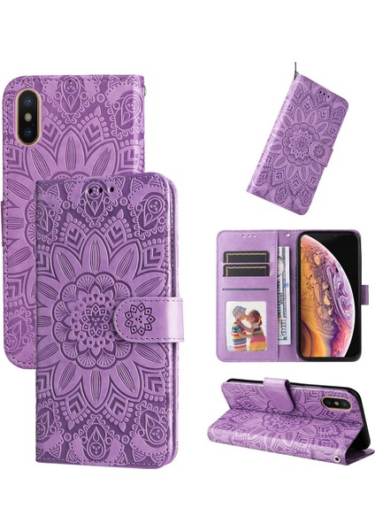 iPhone Xs Max ile Uyumlu Sunflower Kabartmalı Pu Deri Cüzdan Kılıf Kart Yuvaları ve Kickstand ile Çevirmeli Koruyucu Telefon Kapağı (Yurt Dışından)