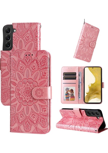 Samsung Galaxy S22 Plus ile Uyumlu Sunflower Kabartmalı Pu Deri Cüzdan Kılıf Kart Yuvaları ve Kickstand ile Çevirmeli Koruyucu Telefon Kapağı (Yurt Dışından)