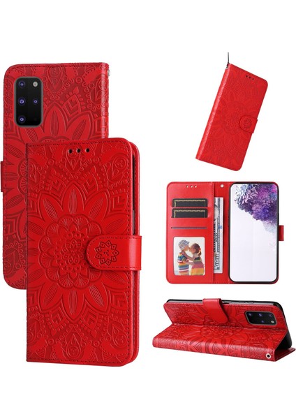 Samsung Galaxy S20 Plus ile Uyumlu Sunflower Kabartmalı Pu Deri Cüzdan Kılıf Kart Yuvaları ve Kickstand ile Çevirmeli Koruyucu Telefon Kapağı (Yurt Dışından)