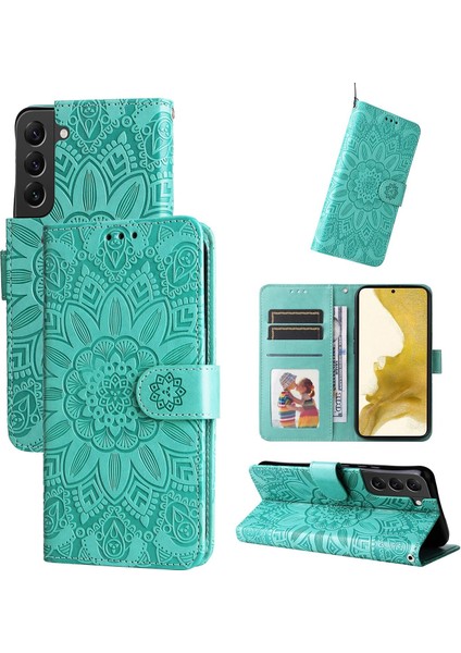Samsung Galaxy S22 Plus ile Uyumlu Sunflower Kabartmalı Pu Deri Cüzdan Kılıf Kart Yuvaları ve Kickstand ile Çevirmeli Koruyucu Telefon Kapağı (Yurt Dışından)
