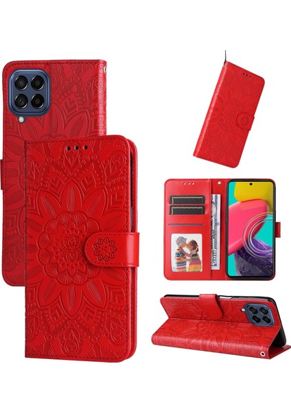 Samsung Galaxy M53 5g ile Uyumlu Sunflower Kabartmalı Pu Deri Cüzdan Kılıf Kart Yuvaları ve Kickstand ile Çevirmeli Koruyucu Telefon Kapağı (Yurt Dışından)