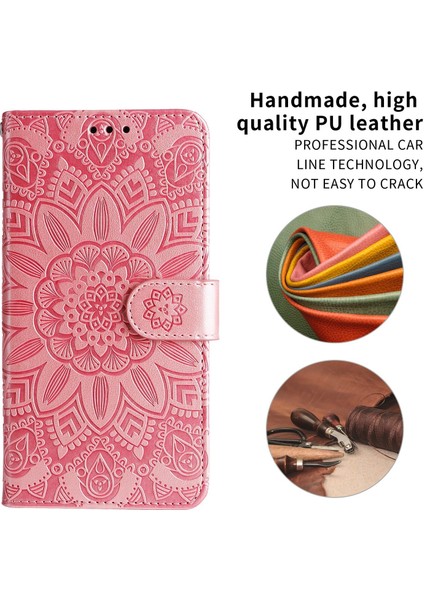 iPhone 14 Pro Max ile Uyumlu Sunflower Kabartmalı Pu Deri Cüzdan Kılıf Kart Yuvaları ve Kickstand ile Çevirmeli Koruyucu Telefon Kapağı (Yurt Dışından)