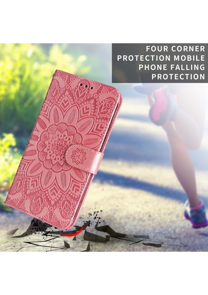 iPhone 14 Pro Max ile Uyumlu Sunflower Kabartmalı Pu Deri Cüzdan Kılıf Kart Yuvaları ve Kickstand ile Çevirmeli Koruyucu Telefon Kapağı (Yurt Dışından)