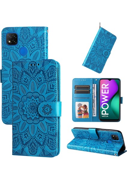 Xiaomi Redmi 10A ile Uyumlu Sunflower Kabartmalı Pu Deri Cüzdan Kılıf Kart Yuvaları ve Kickstand ile Çevirmeli Koruyucu Telefon Kapağı (Yurt Dışından)