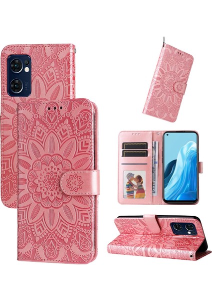 Oppo Reno 7 5g ile Uyumlu Sunflower Kabartmalı Pu Deri Cüzdan Kılıf Kart Yuvaları ve Kickstand ile Çevirmeli Koruyucu Telefon Kapağı (Yurt Dışından)