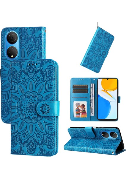 Honor X7 ile Uyumlu Sunflower Kabartmalı Pu Deri Cüzdan Kılıf Kart Yuvaları ve Kickstand ile Çevirmeli Koruyucu Telefon Kapağı (Yurt Dışından)