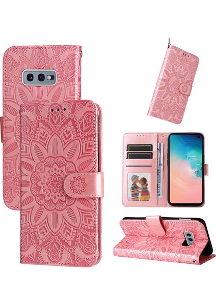Samsung Galaxy S10E ile Uyumlu Sunflower Kabartmalı Pu Deri Cüzdan Kılıf Kart Yuvaları ve Kickstand ile Çevirmeli Koruyucu Telefon Kapağı (Yurt Dışından)