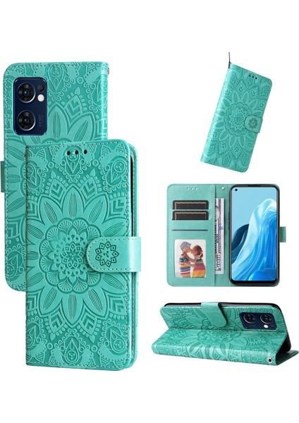 Oppo Reno 7 5g ile Uyumlu Sunflower Kabartmalı Pu Deri Cüzdan Kılıf Kart Yuvaları ve Kickstand ile Çevirmeli Koruyucu Telefon Kapağı (Yurt Dışından)