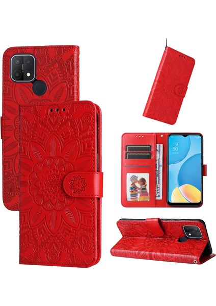Oppo A15 ile Uyumlu Sunflower Kabartmalı Pu Deri Cüzdan Kılıf Kart Yuvaları ve Kickstand ile Çevirmeli Koruyucu Telefon Kapağı (Yurt Dışından)