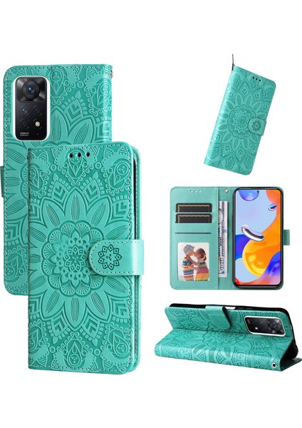Xiaomi Redmi Note 11 Pro Plus ile Uyumlu Sunflower Kabartmalı Pu Deri Cüzdan Kılıf Kart Yuvaları ve Kickstand ile Çevirmeli Koruyucu Telefon Kapağı (Yurt Dışından)