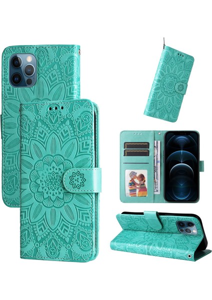 iPhone 11 Pro Max ile Uyumlu Sunflower Kabartmalı Pu Deri Cüzdan Kılıf Kart Yuvaları ve Kickstand ile Çevirmeli Koruyucu Telefon Kapağı (Yurt Dışından)