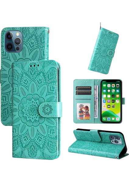 iPhone 14 ile Uyumlu Sunflower Kabartmalı Pu Deri Cüzdan Kılıf Kart Yuvaları ve Kickstand ile Çevirmeli Koruyucu Telefon Kapağı (Yurt Dışından)