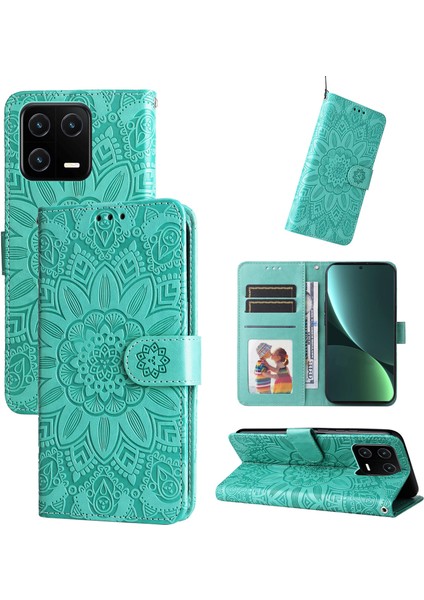 Xiaomi 13 Pro ile Uyumlu Sunflower Kabartmalı Pu Deri Cüzdan Kılıf Kart Yuvaları ve Kickstand ile Çevirmeli Koruyucu Telefon Kapağı (Yurt Dışından)