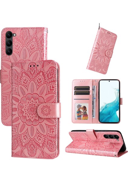 Samsung Galaxy S23 ile Uyumlu Sunflower Kabartmalı Pu Deri Cüzdan Kılıf Kart Yuvaları ve Kickstand ile Çevirmeli Koruyucu Telefon Kapağı (Yurt Dışından)