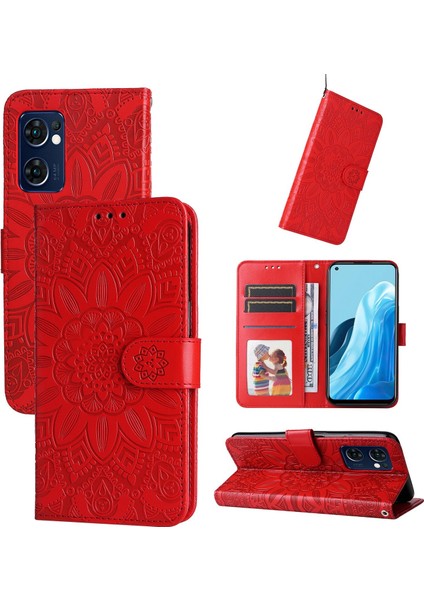 Oppo Find X5 Lite ile Uyumlu Sunflower Kabartmalı Pu Deri Cüzdan Kılıf Kart Yuvaları ve Kickstand ile Çevirmeli Koruyucu Telefon Kapağı (Yurt Dışından)