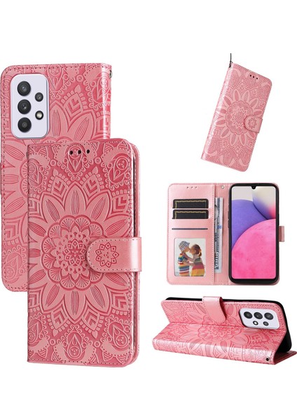 Samsung Galaxy A33 5g ile Uyumlu Sunflower Kabartmalı Pu Deri Cüzdan Kılıf Kart Yuvaları ve Kickstand ile Çevirmeli Koruyucu Telefon Kapağı (Yurt Dışından)