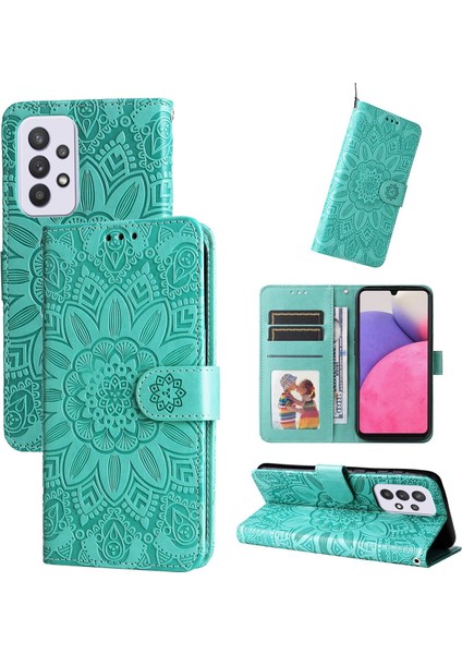 Samsung Galaxy A33 5g ile Uyumlu Sunflower Kabartmalı Pu Deri Cüzdan Kılıf Kart Yuvaları ve Kickstand ile Çevirmeli Koruyucu Telefon Kapağı (Yurt Dışından)