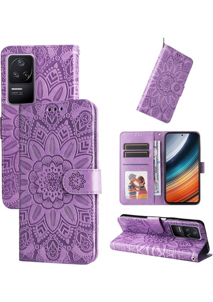 Xiaomi Poco F4 Gt ile Uyumlu Sunflower Kabartmalı Pu Deri Cüzdan Kılıf Kart Yuvaları ve Kickstand ile Çevirmeli Koruyucu Telefon Kapağı (Yurt Dışından)