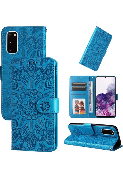 Samsung Galaxy S20 ile Uyumlu Sunflower Kabartmalı Pu Deri Cüzdan Kılıf Kart Yuvaları ve Kickstand ile Çevirmeli Koruyucu Telefon Kapağı (Yurt Dışından)