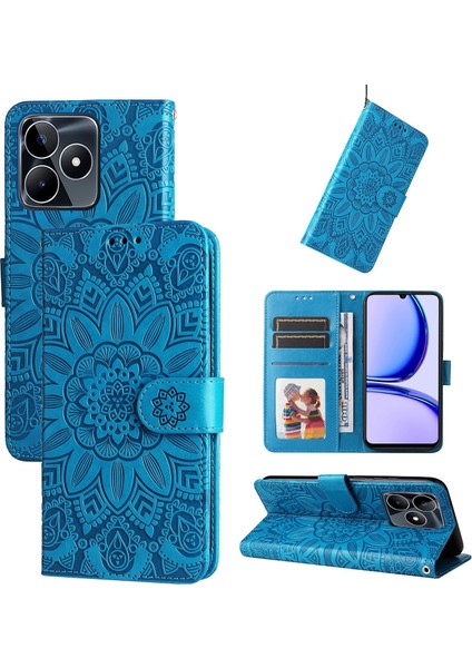 Realme C53 ile Uyumlu Sunflower Kabartmalı Pu Deri Cüzdan Kılıf Kart Yuvaları ve Kickstand ile Çevirmeli Koruyucu Telefon Kapağı (Yurt Dışından)