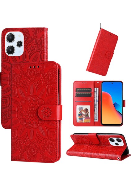 Xiaomi Redmi 12 4g ile Uyumlu Sunflower Kabartmalı Pu Deri Cüzdan Kılıf Kart Yuvaları ve Kickstand ile Çevirmeli Koruyucu Telefon Kapağı (Yurt Dışından)