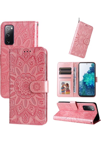 Samsung Galaxy S20 Fe ile Uyumlu Sunflower Kabartmalı Pu Deri Cüzdan Kılıf Kart Yuvaları ve Kickstand ile Çevirmeli Koruyucu Telefon Kapağı (Yurt Dışından)