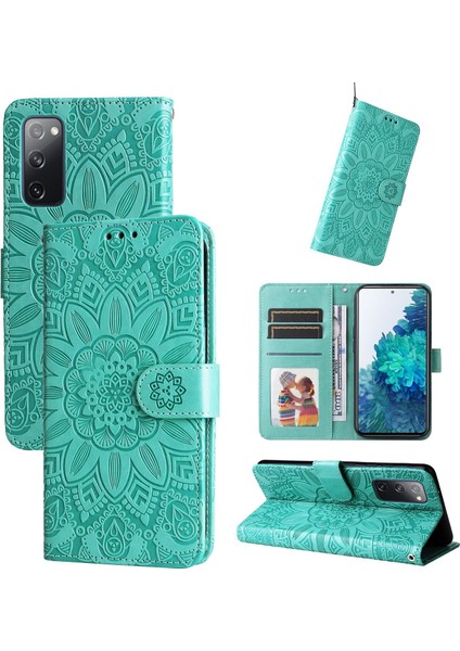 Samsung Galaxy S20 Fe ile Uyumlu Sunflower Kabartmalı Pu Deri Cüzdan Kılıf Kart Yuvaları ve Kickstand ile Çevirmeli Koruyucu Telefon Kapağı (Yurt Dışından)