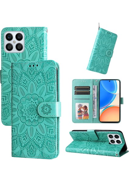 Honor X8 5g ile Uyumlu Sunflower Kabartmalı Pu Deri Cüzdan Kılıf Kart Yuvaları ve Kickstand ile Çevirmeli Koruyucu Telefon Kapağı (Yurt Dışından)