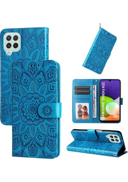 Samsung Galaxy M32 4g ile Uyumlu Sunflower Kabartmalı Pu Deri Cüzdan Kılıf Kart Yuvaları ve Kickstand ile Çevirmeli Koruyucu Telefon Kapağı (Yurt Dışından)