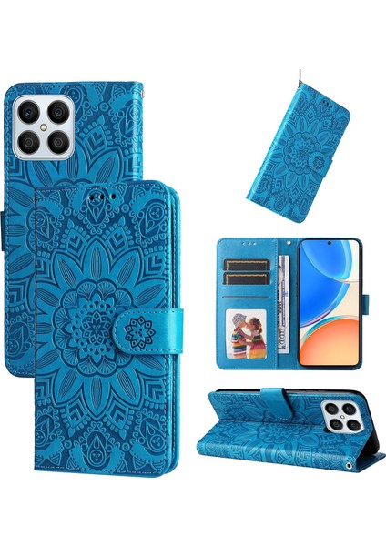 Honor X8 5g ile Uyumlu Sunflower Kabartmalı Pu Deri Cüzdan Kılıf Kart Yuvaları ve Kickstand ile Çevirmeli Koruyucu Telefon Kapağı (Yurt Dışından)