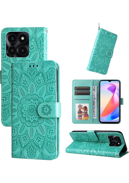 Honor X6A ile Uyumlu Sunflower Kabartmalı Pu Deri Cüzdan Kılıf Kart Yuvaları ve Kickstand ile Çevirmeli Koruyucu Telefon Kapağı (Yurt Dışından)