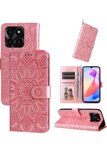 Honor X6A ile Uyumlu Sunflower Kabartmalı Pu Deri Cüzdan Kılıf Kart Yuvaları ve Kickstand ile Çevirmeli Koruyucu Telefon Kapağı (Yurt Dışından)