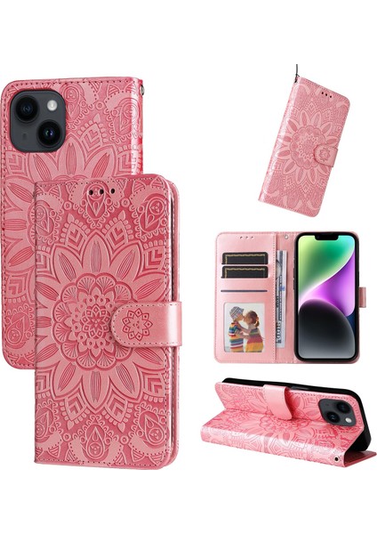 iPhone 15 ile Uyumlu Sunflower Kabartmalı Pu Deri Cüzdan Kılıf Kart Yuvaları ve Kickstand ile Çevirmeli Koruyucu Telefon Kapağı (Yurt Dışından)